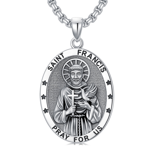 Sterling Silver Saint Francis Pendant Necklace for Men
